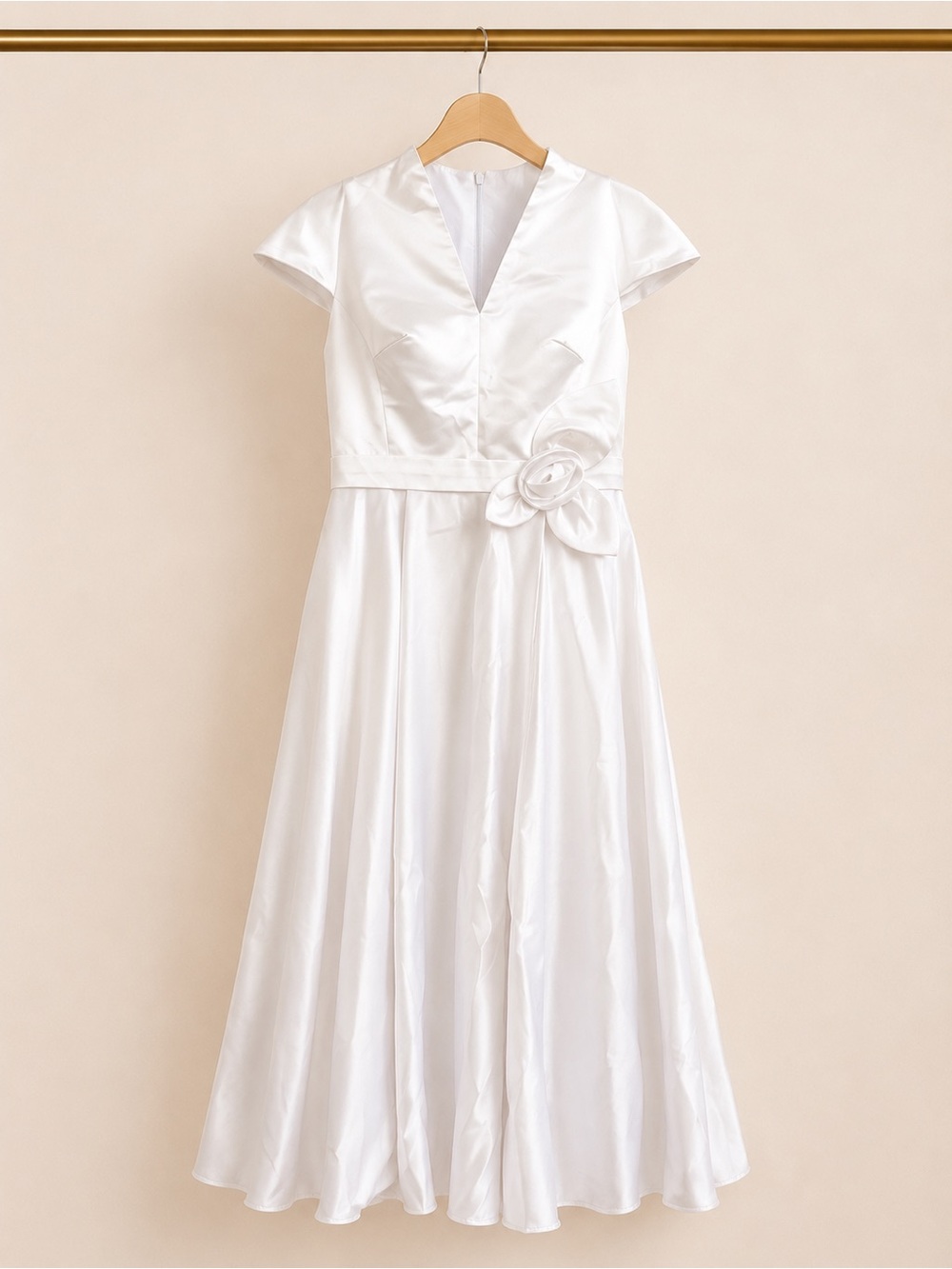 NWOT | White Satin A-Line Dress with Side Rosette | Bridal